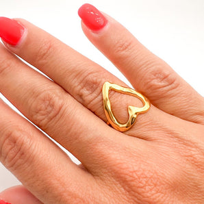 Anel Coração Aberto em aço dourado